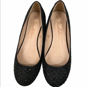 De Blossom Black Sparkle Flats Closed Toe
